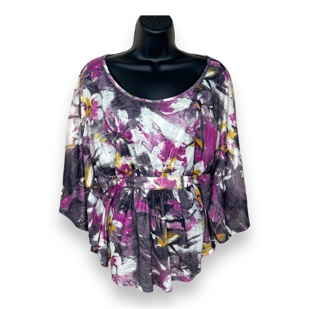 Small Daytrip Brand Floral Blouse Kimono Purple Tellow White Flowy Sleeve